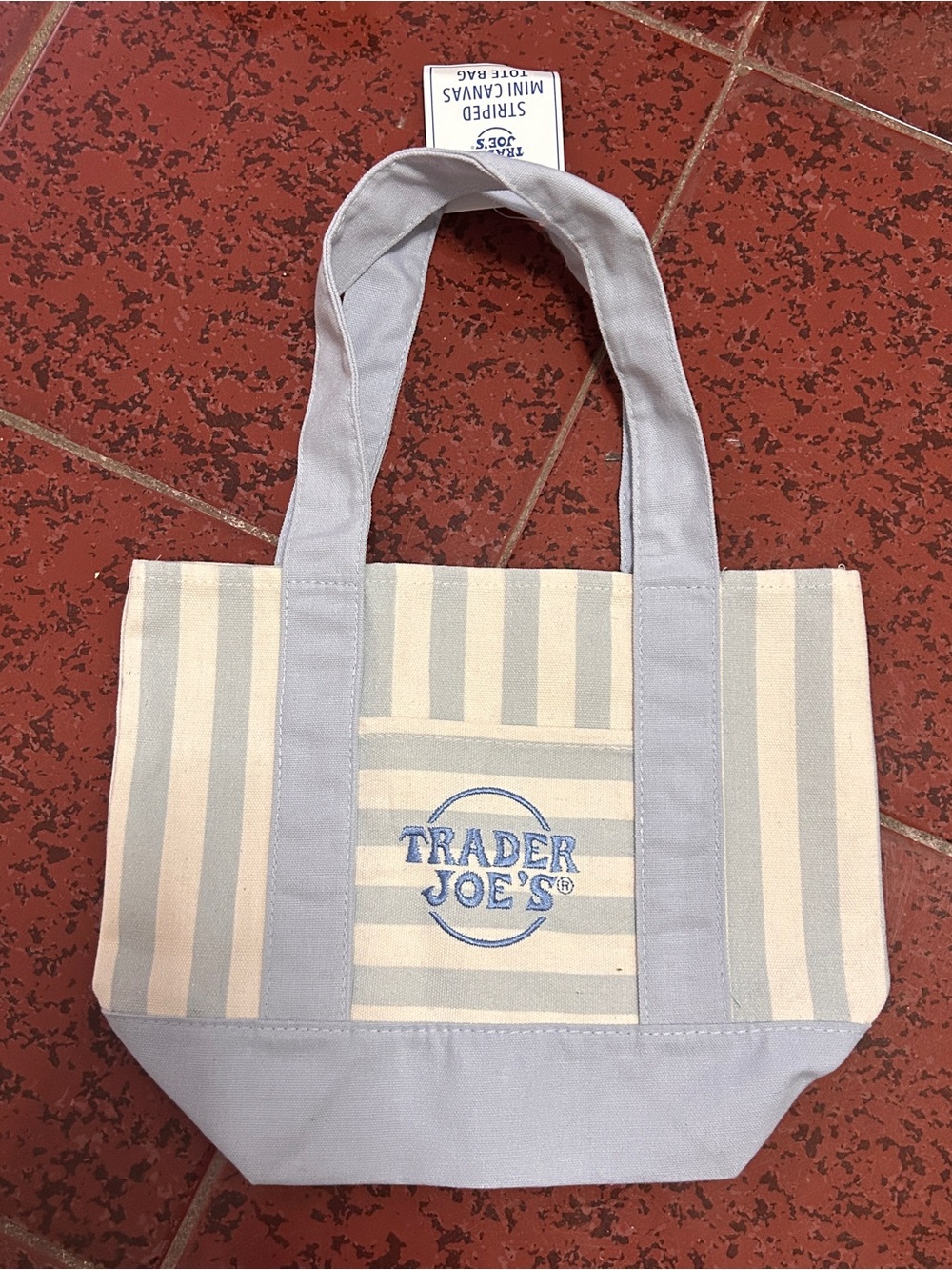 Trader Joe's Blue Striped Canvas Tote Bag NWT